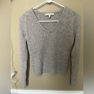 Naked Cashmere Light Gray V Neck Ribbed Pullover 100% Cashmere XS